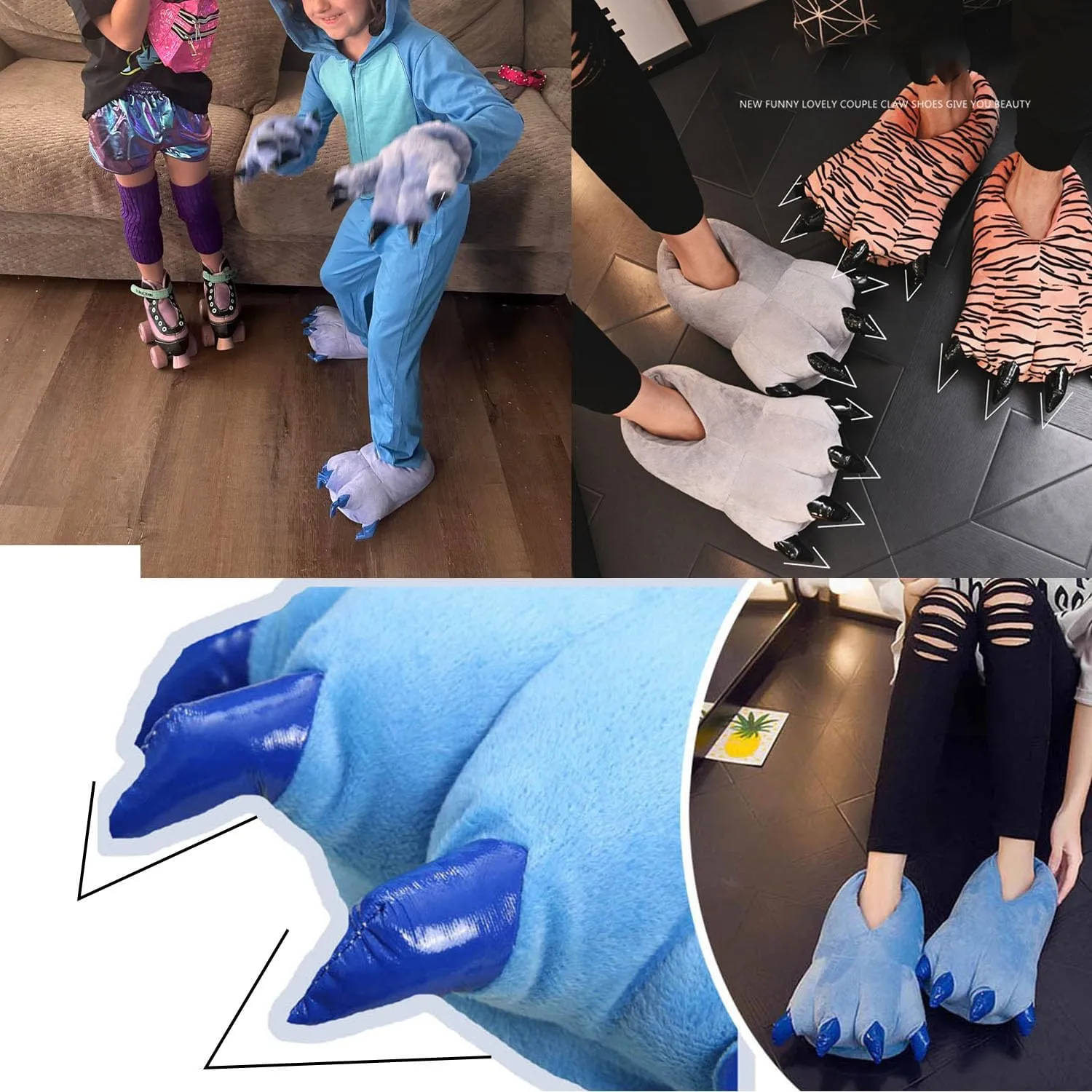 acdiac Unisex Soft Monster Claw Slippers Fun Dino Slippers Animal Paw Shoes For Men Women Boy Girl With Home Halloween Party Cosply Costume Footwear