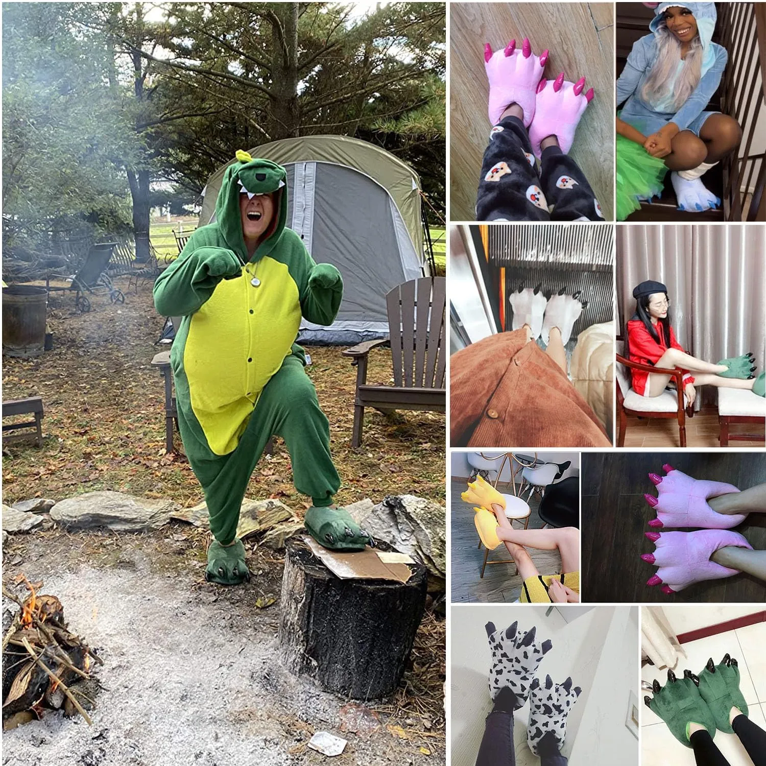 acdiac Unisex Soft Monster Claw Slippers Fun Dino Slippers Animal Paw Shoes For Men Women Boy Girl With Home Halloween Party Cosply Costume Footwear