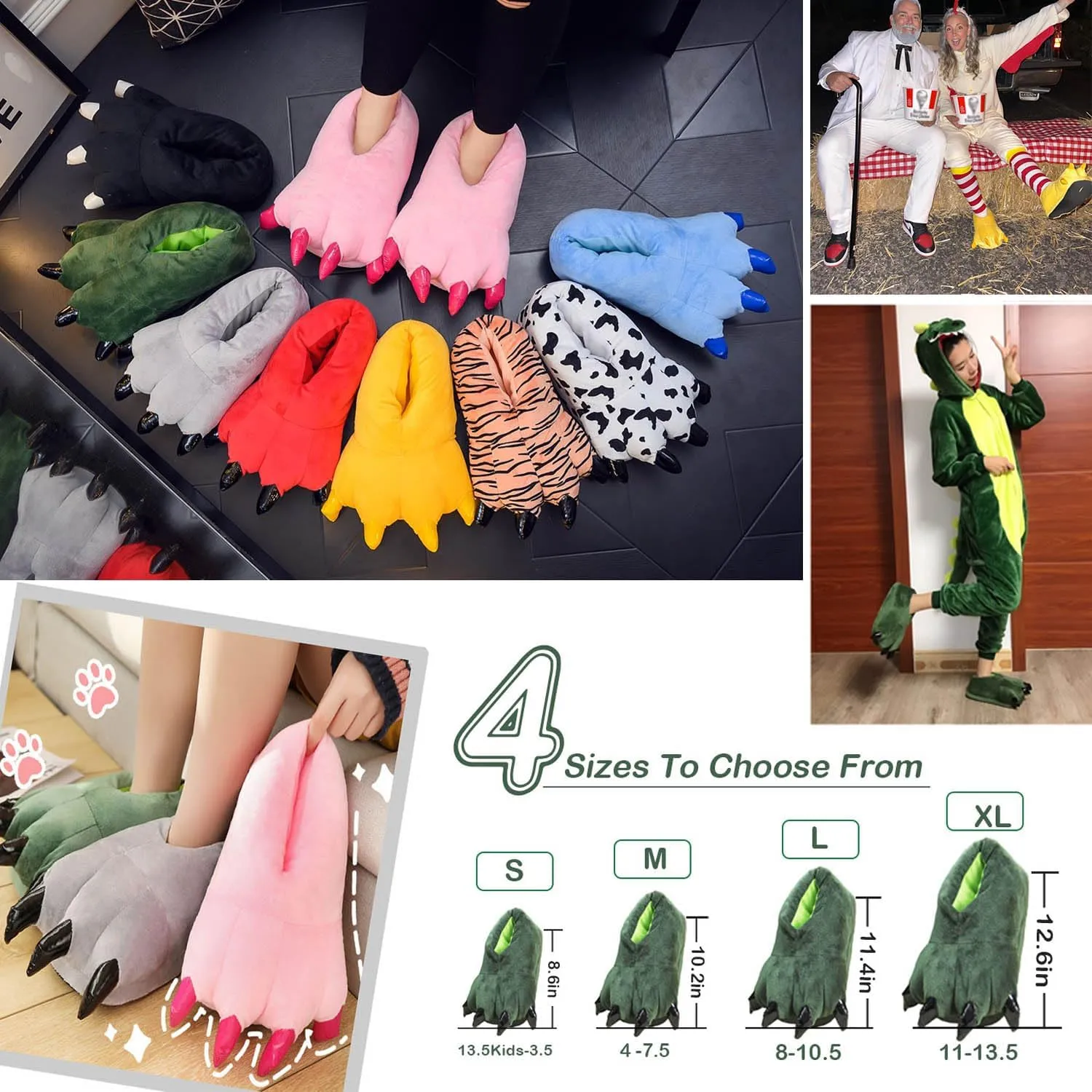 acdiac Unisex Soft Monster Claw Slippers Fun Dino Slippers Animal Paw Shoes For Men Women Boy Girl With Home Halloween Party Cosply Costume Footwear