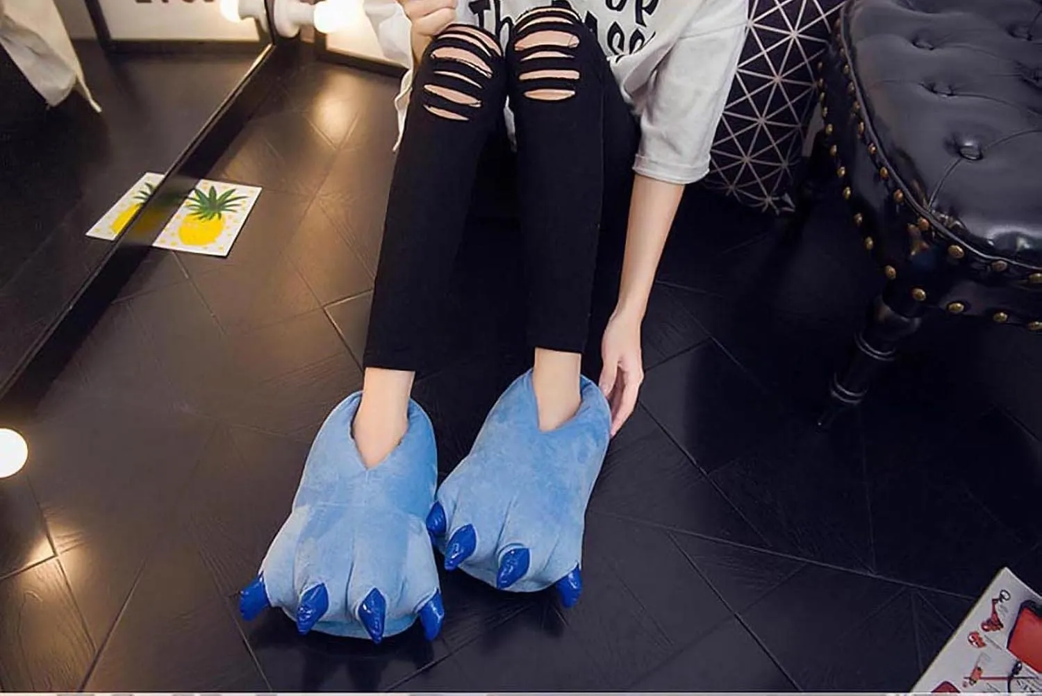 acdiac Unisex Soft Monster Claw Slippers Fun Dino Slippers Animal Paw Shoes For Men Women Boy Girl With Home Halloween Party Cosply Costume Footwear