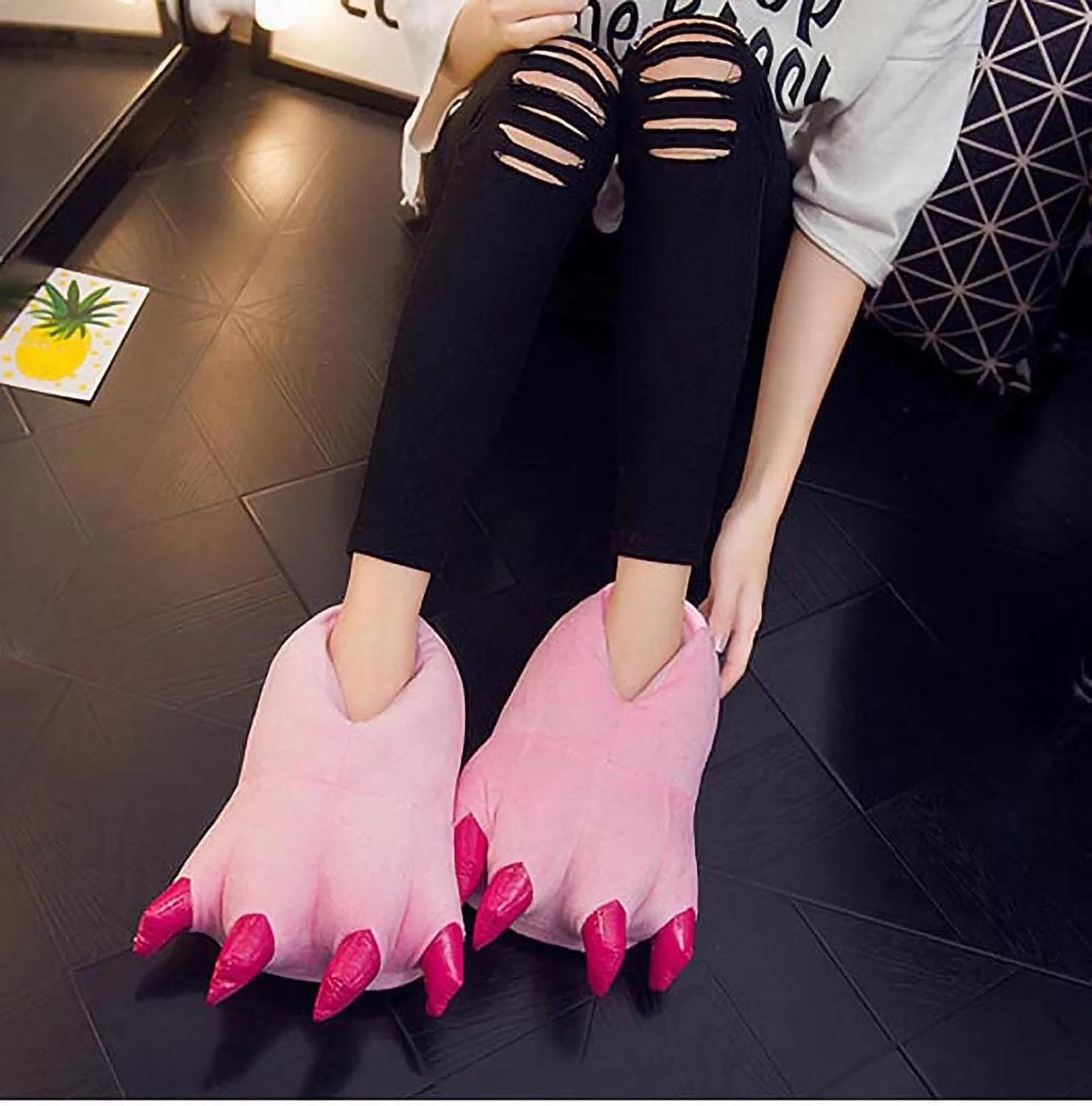 acdiac Unisex Soft Monster Claw Slippers Fun Dino Slippers Animal Paw Shoes For Men Women Boy Girl With Home Halloween Party Cosply Costume Footwear