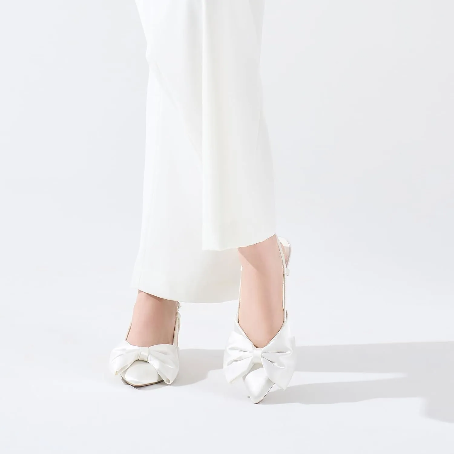 ALICEPUB Women's Slingback Kitten Heels - Closed Pointed Toe Low Heels Comfortable Dress Shoes for Wedding, Bridal, Business, Office, Work, Casual Pumps