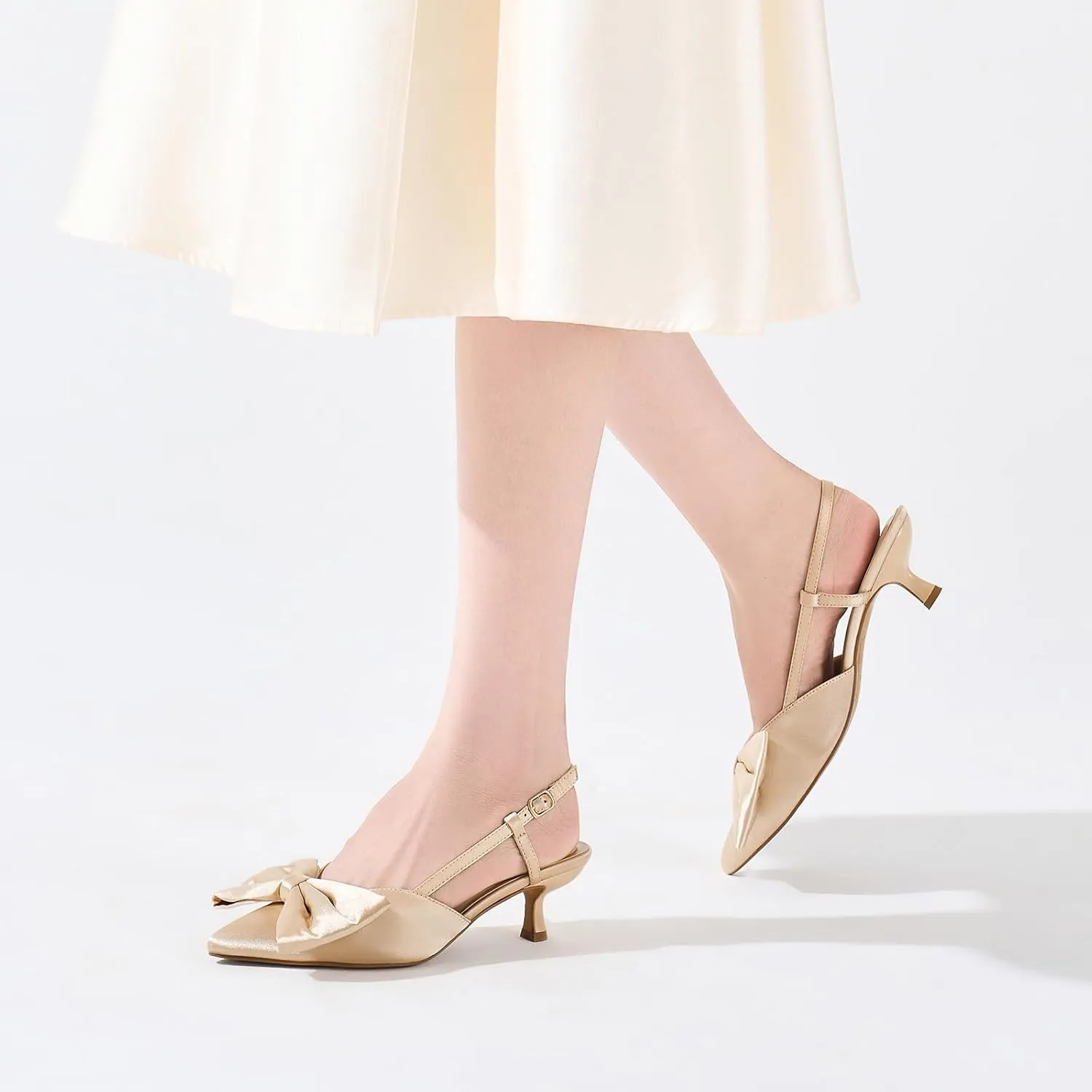 ALICEPUB Women's Slingback Kitten Heels - Closed Pointed Toe Low Heels Comfortable Dress Shoes for Wedding, Bridal, Business, Office, Work, Casual Pumps
