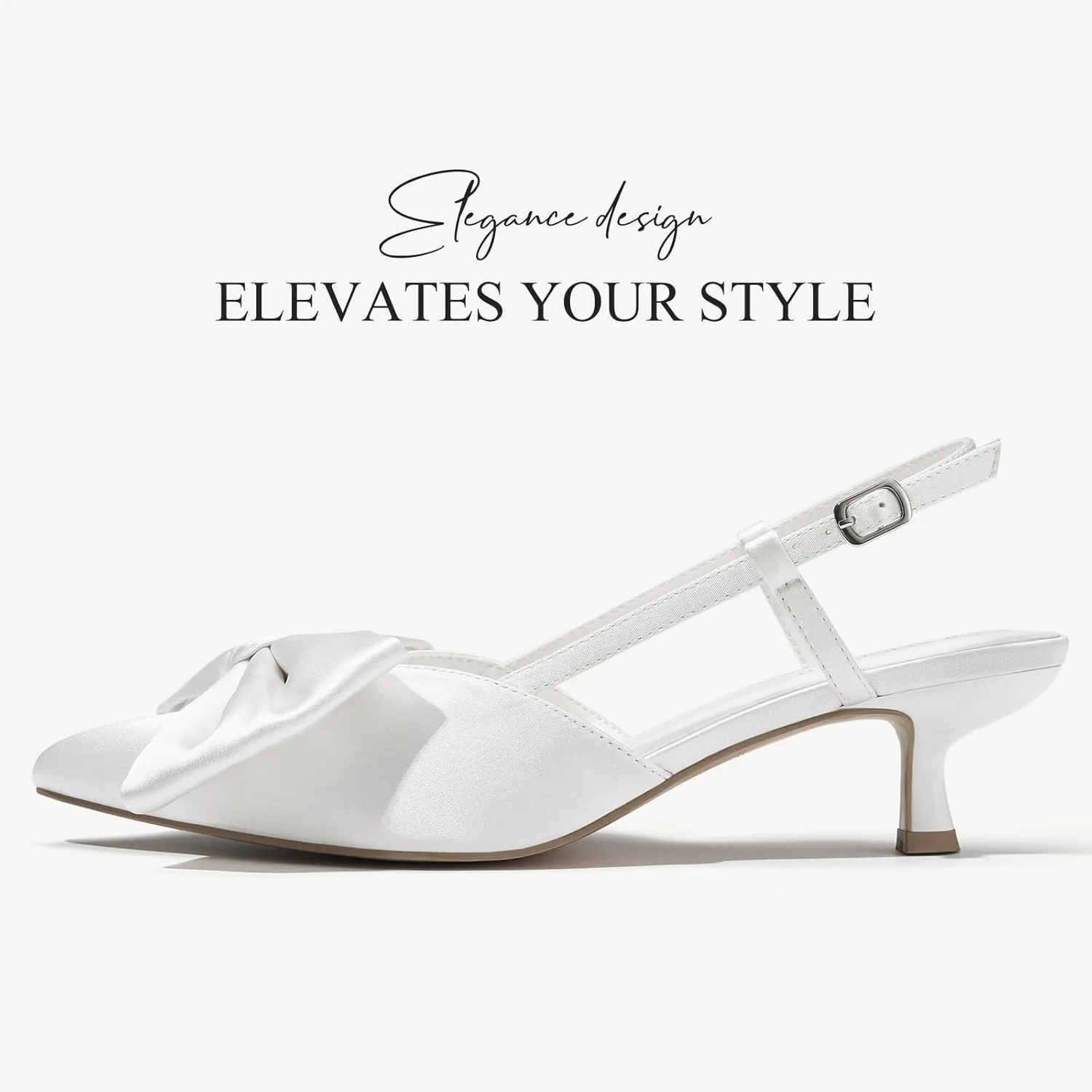 ALICEPUB Women's Slingback Kitten Heels - Closed Pointed Toe Low Heels Comfortable Dress Shoes for Wedding, Bridal, Business, Office, Work, Casual Pumps