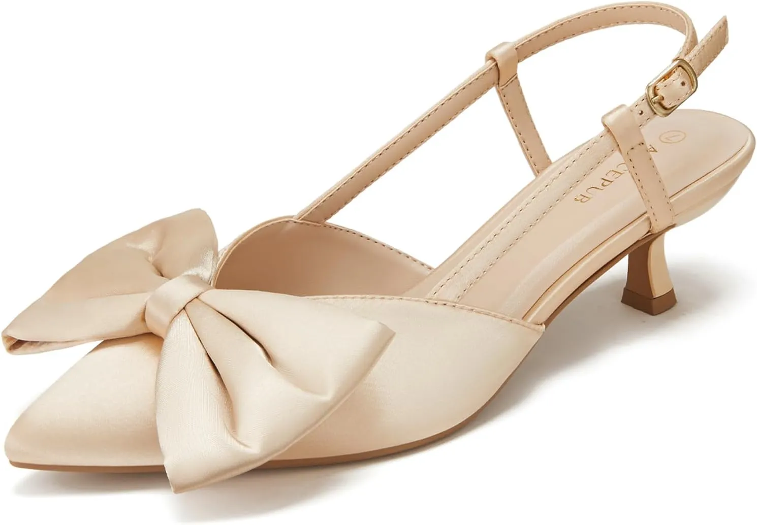 ALICEPUB Women's Slingback Kitten Heels - Closed Pointed Toe Low Heels Comfortable Dress Shoes for Wedding, Bridal, Business, Office, Work, Casual Pumps