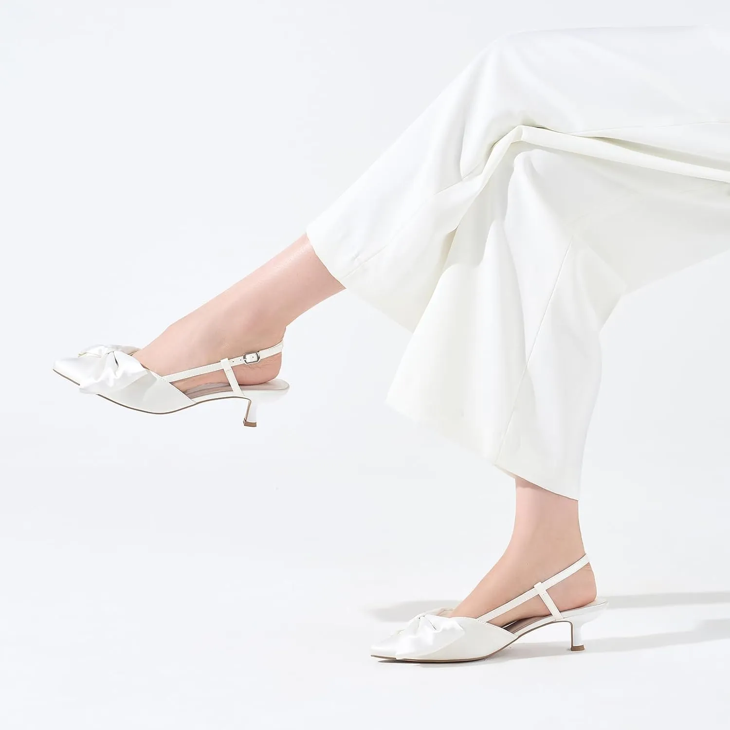 ALICEPUB Women's Slingback Kitten Heels - Closed Pointed Toe Low Heels Comfortable Dress Shoes for Wedding, Bridal, Business, Office, Work, Casual Pumps
