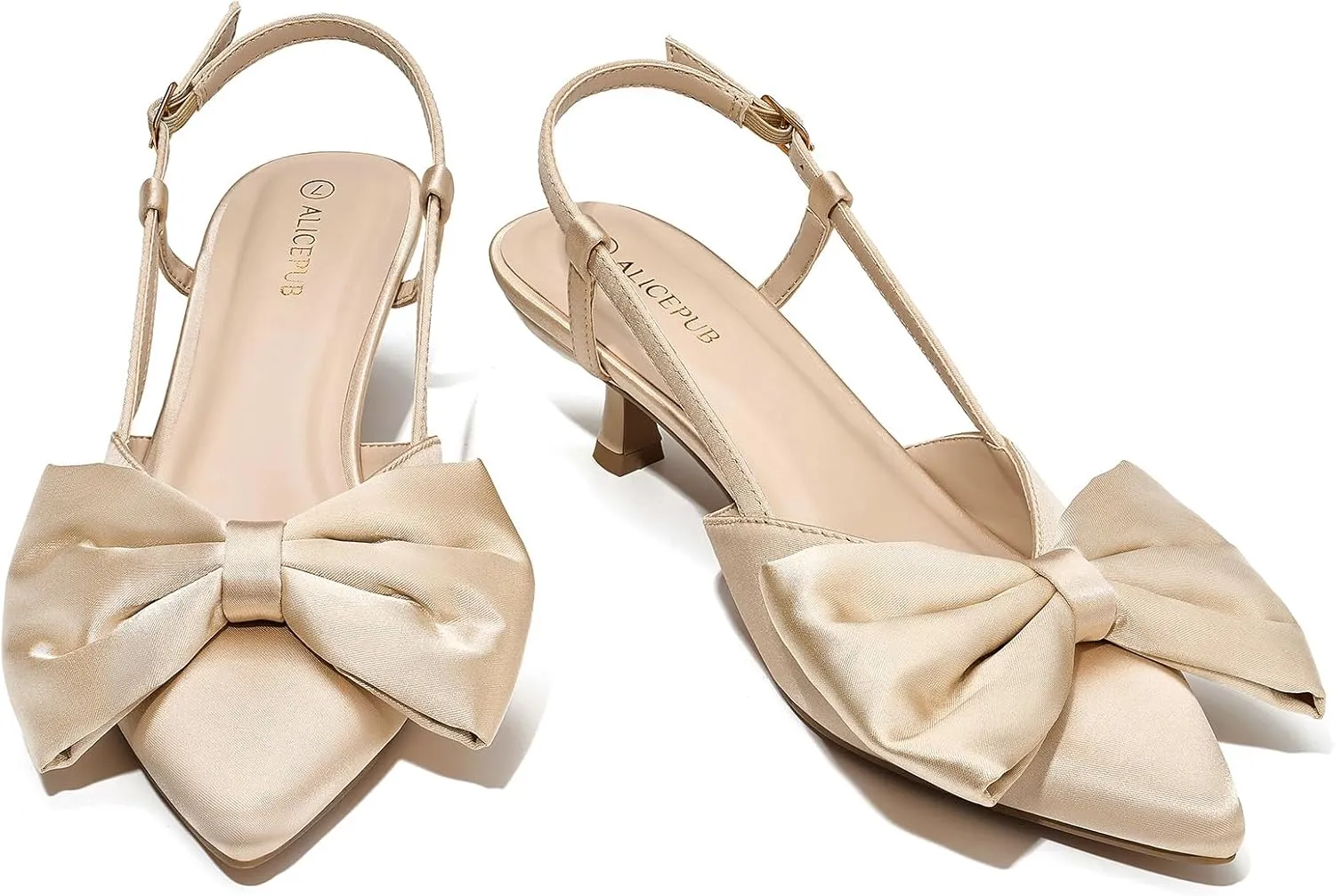ALICEPUB Women's Slingback Kitten Heels - Closed Pointed Toe Low Heels Comfortable Dress Shoes for Wedding, Bridal, Business, Office, Work, Casual Pumps