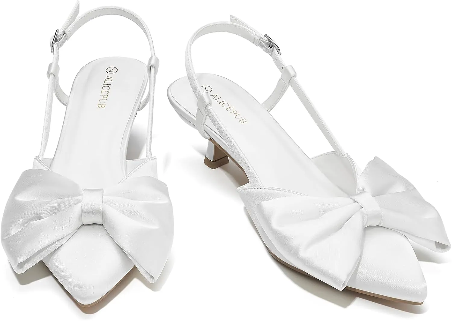 ALICEPUB Women's Slingback Kitten Heels - Closed Pointed Toe Low Heels Comfortable Dress Shoes for Wedding, Bridal, Business, Office, Work, Casual Pumps