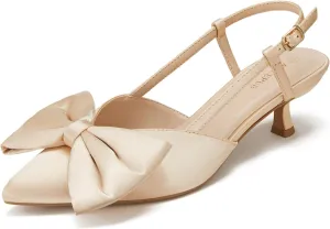 ALICEPUB Women's Slingback Kitten Heels - Closed Pointed Toe Low Heels Comfortable Dress Shoes for Wedding, Bridal, Business, Office, Work, Casual Pumps