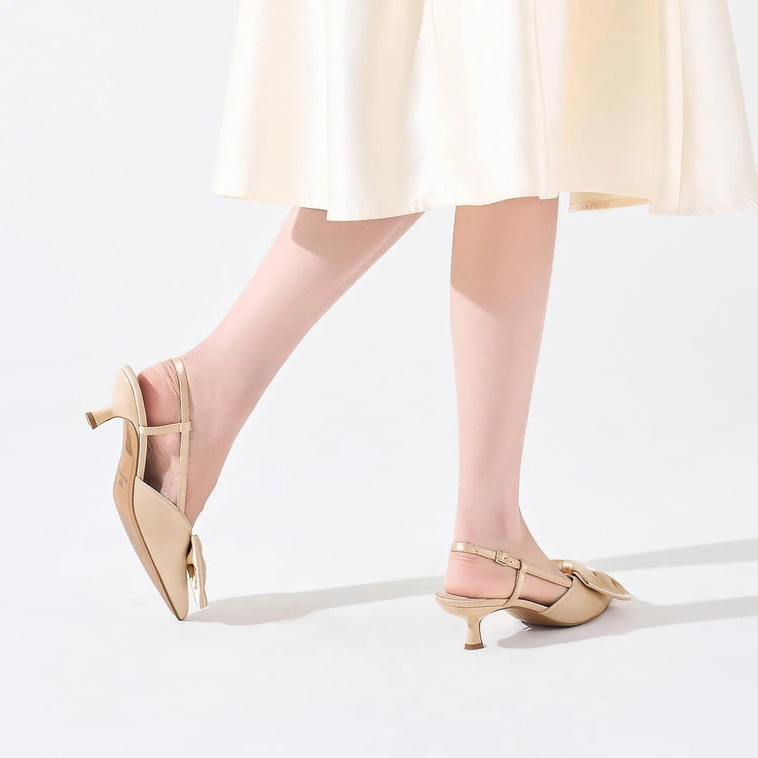 ALICEPUB Women's Slingback Kitten Heels - Closed Pointed Toe Low Heels Comfortable Dress Shoes for Wedding, Bridal, Business, Office, Work, Casual Pumps