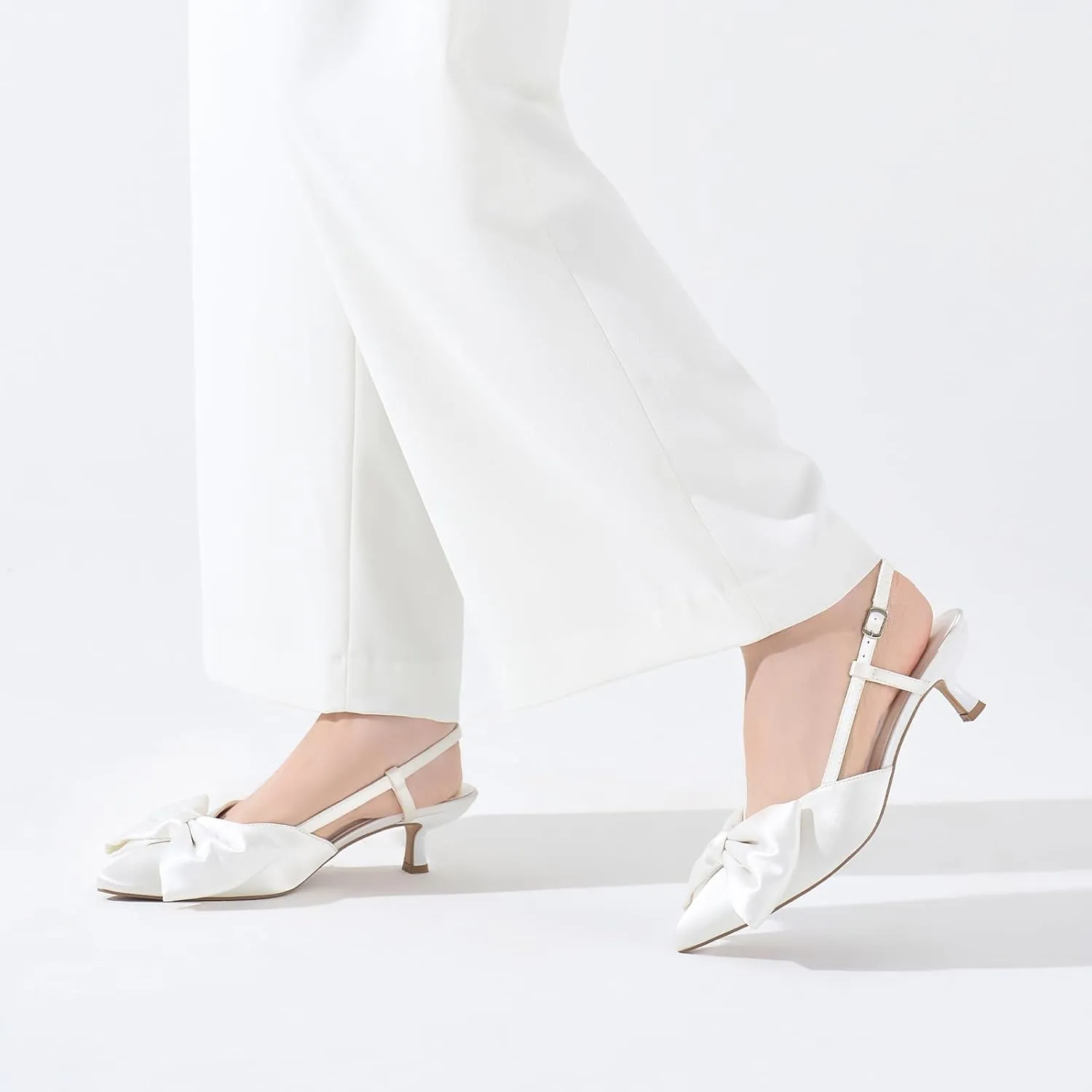 ALICEPUB Women's Slingback Kitten Heels - Closed Pointed Toe Low Heels Comfortable Dress Shoes for Wedding, Bridal, Business, Office, Work, Casual Pumps