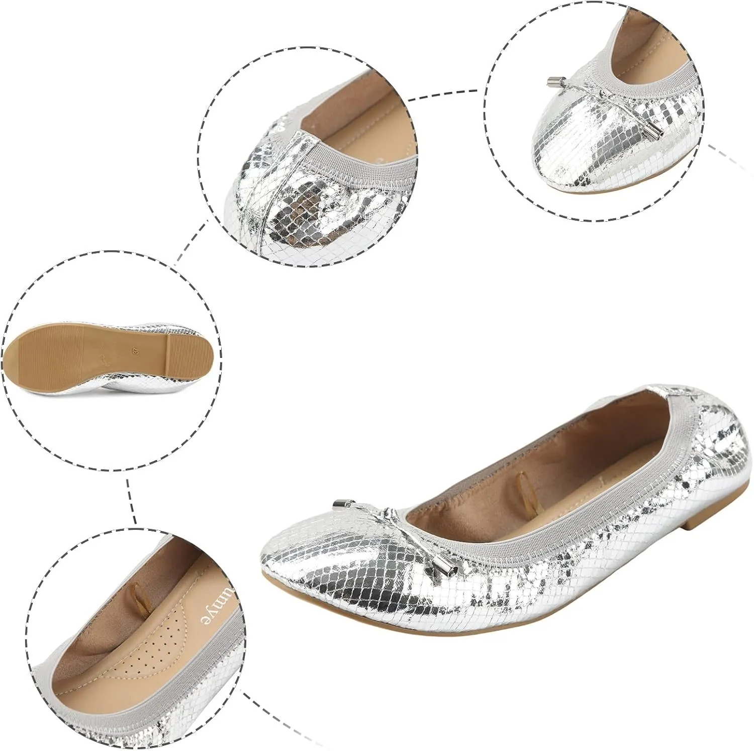 AMDBEL Ballet Flats Shoes for Women Dressy Womens Ballet Flat Slip On Flats Shoes Classic Dress Shoes Foldable Portable Flat
