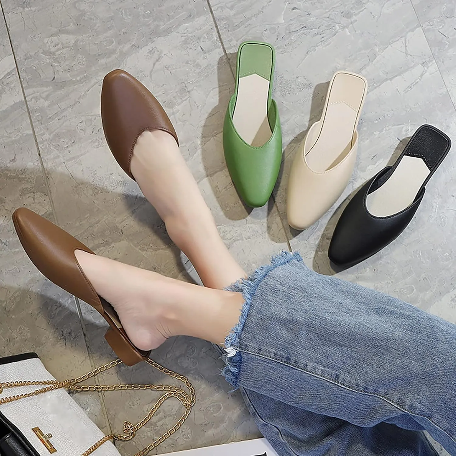 AMDBEL Ballet Flats Shoes for Women Dressy Women's Slingback Flats Ballerinas Slipper Pointe Toe Casual Leather Dress Shoes