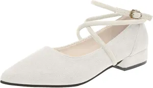AMDBEL Flat Heeled Dress Shoes for Women, Women's Pointed Toe Low Heeled Ankle Strap Flats Shoes for Women Dressy Comfortable, Casual Slip-on Dress Shoes for Business Office and Work