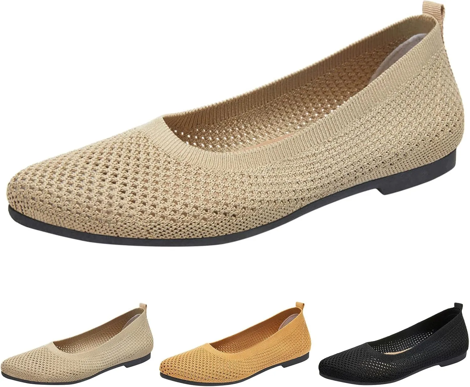AMDBEL Flats Shoes Women Dressy Comfortable Ballet Flats Shoes Foldable Knit Women's Flats with Arch Support Work Office Shoe