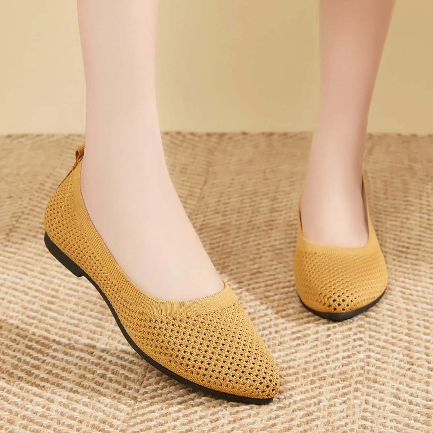 AMDBEL Flats Shoes Women Dressy Comfortable Ballet Flats Shoes Foldable Knit Women's Flats with Arch Support Work Office Shoe