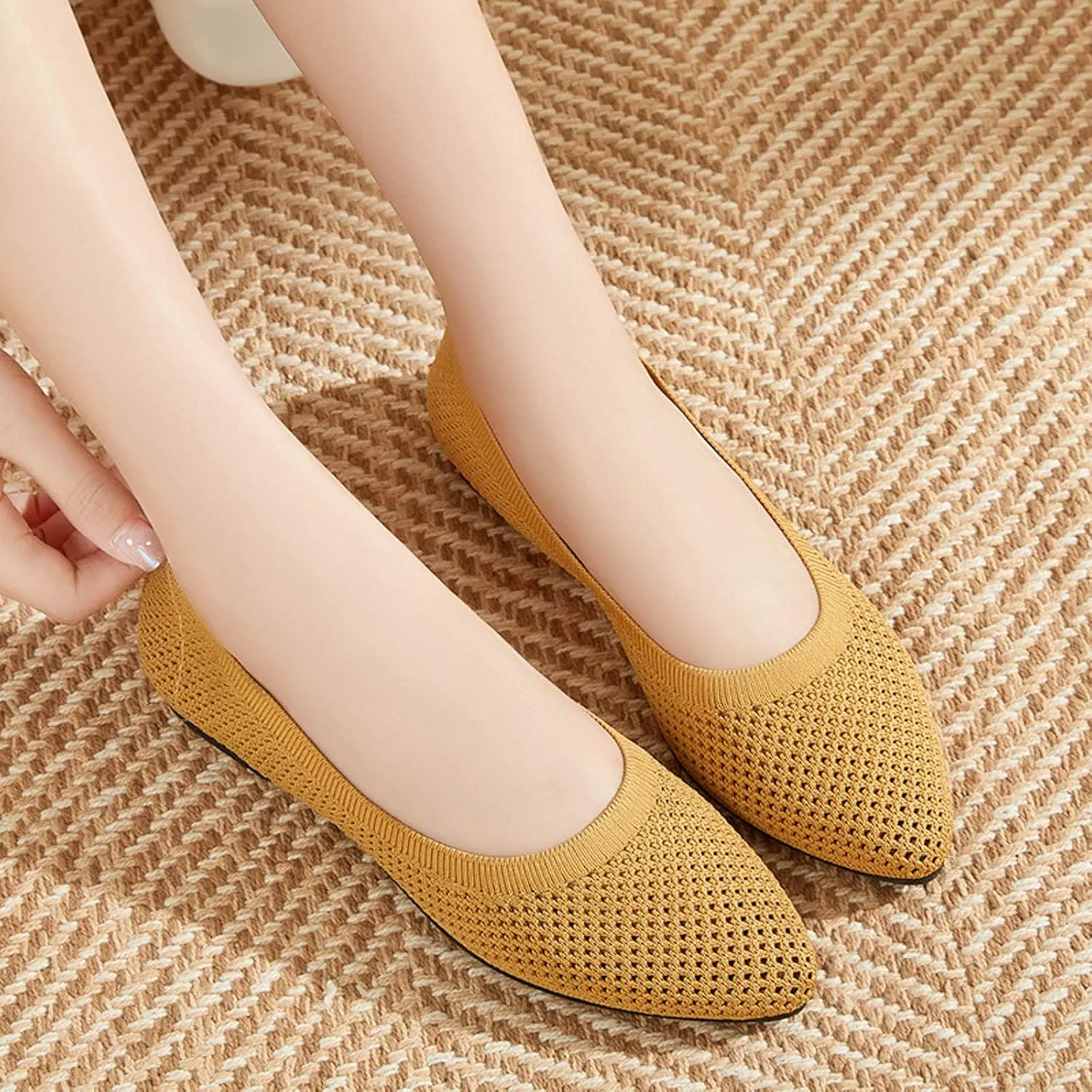 AMDBEL Flats Shoes Women Dressy Comfortable Ballet Flats Shoes Foldable Knit Women's Flats with Arch Support Work Office Shoe