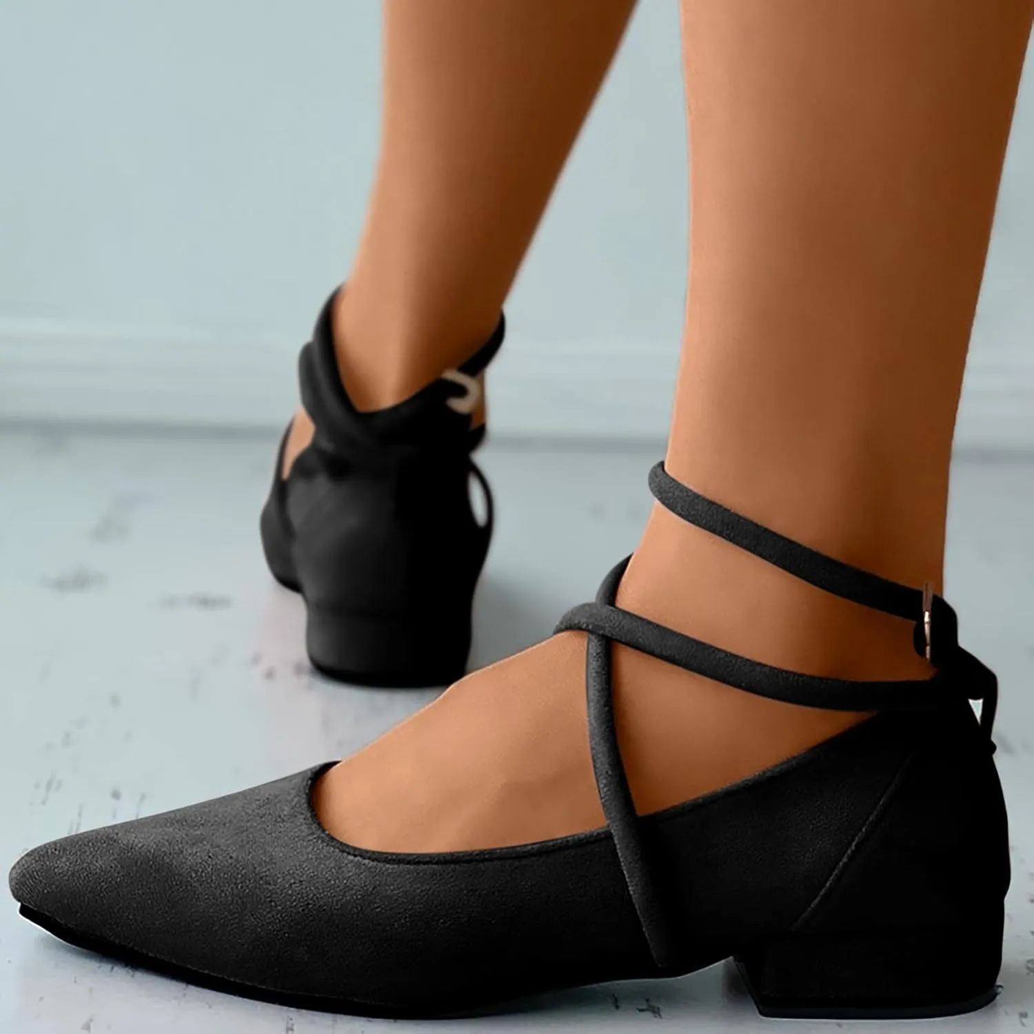 AMDBEL Flats Shoes Women Dressy Comfortable Women Pointed Toe Loafer Shoes Slip On Ballet Flat Dress Shoes Square Heels Shoes