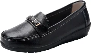 AMDBEL Flats Shoes Women Dressy Comfortable Women's Leather Casual Penny Loafers Slip-On Walking Driving Boat Flat Shoes