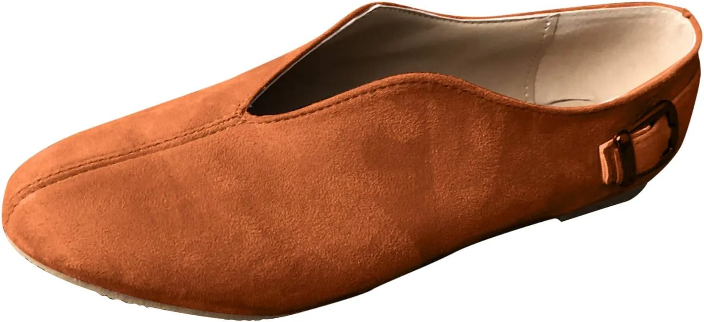 AMDBEL Flats Shoes Women Dressy Comfortable, Women's Pointed Toe Suede Flock Casual Flats Vintage Slip-On Buckle Strap Loafers Shoes Women's Flat Shoes Travel Shoes