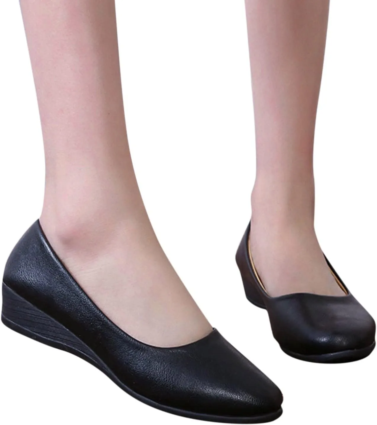 AMDBEL Flats Shoes Women Dressy Comfortable Women's Wedges Pumps Round Toe Mid Heels Closed Toe Dressy Pumps Wedge Shoes