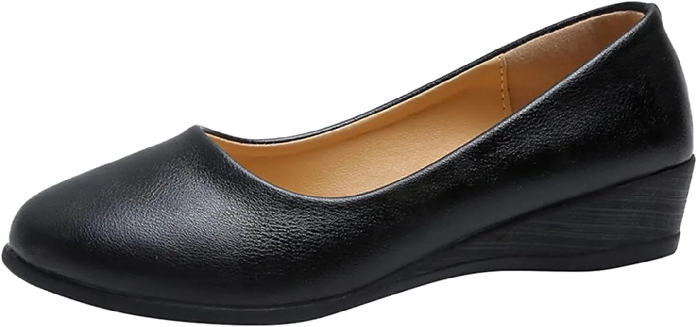 AMDBEL Flats Shoes Women Dressy Comfortable Women's Wedges Pumps Round Toe Mid Heels Closed Toe Dressy Pumps Wedge Shoes