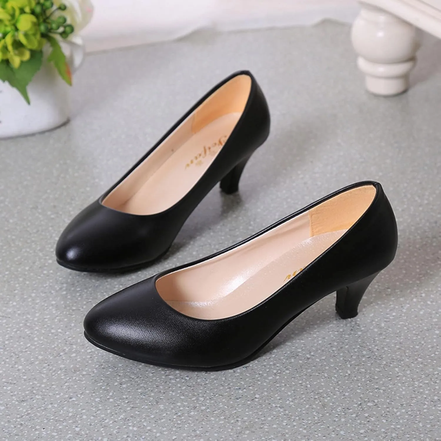 AMDBEL Flats Shoes Women Dressy Comfortable Women's Wedges Pumps Round Toe Mid Heels Closed Toe Dressy Pumps Wedge Shoes