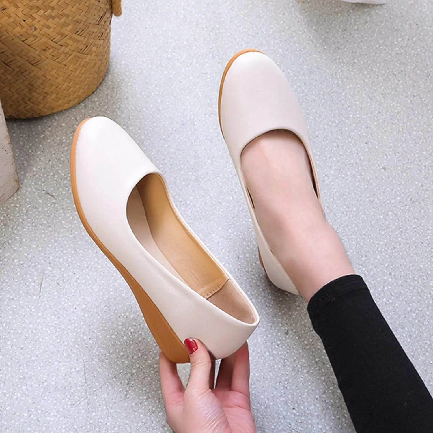 AMDBEL Flats Shoes Women Dressy Comfortable Women's Wedges Pumps Round Toe Mid Heels Closed Toe Dressy Pumps Wedge Shoes