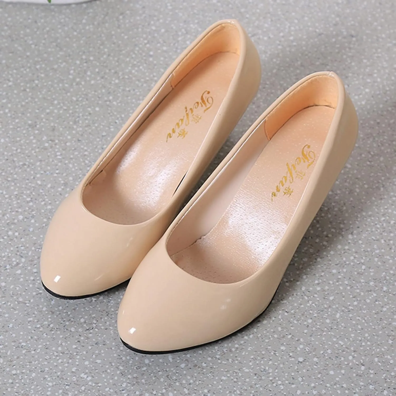 AMDBEL Flats Shoes Women Dressy Comfortable Women's Wedges Pumps Round Toe Mid Heels Closed Toe Dressy Pumps Wedge Shoes