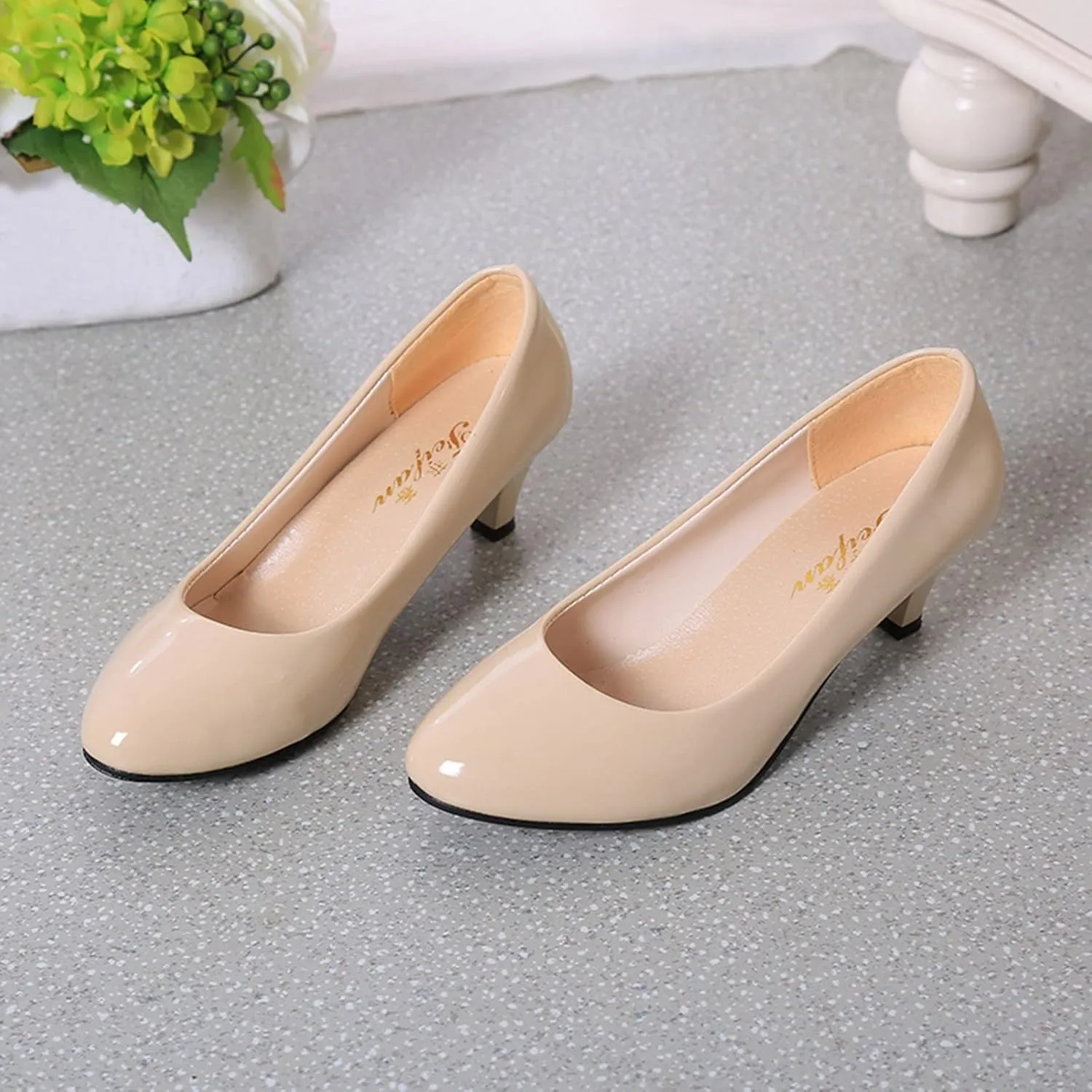 AMDBEL Flats Shoes Women Dressy Comfortable Women's Wedges Pumps Round Toe Mid Heels Closed Toe Dressy Pumps Wedge Shoes
