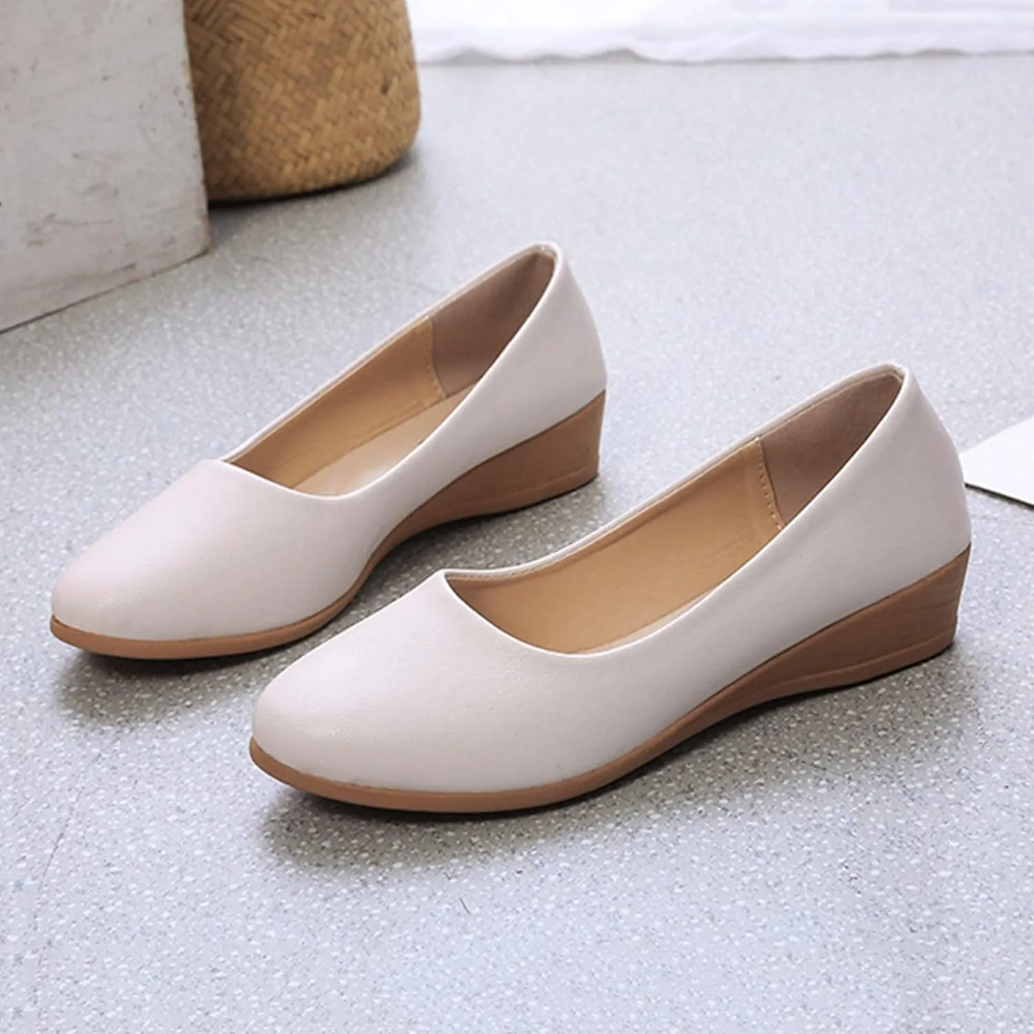 AMDBEL Flats Shoes Women Dressy Comfortable Women's Wedges Pumps Round Toe Mid Heels Closed Toe Dressy Pumps Wedge Shoes