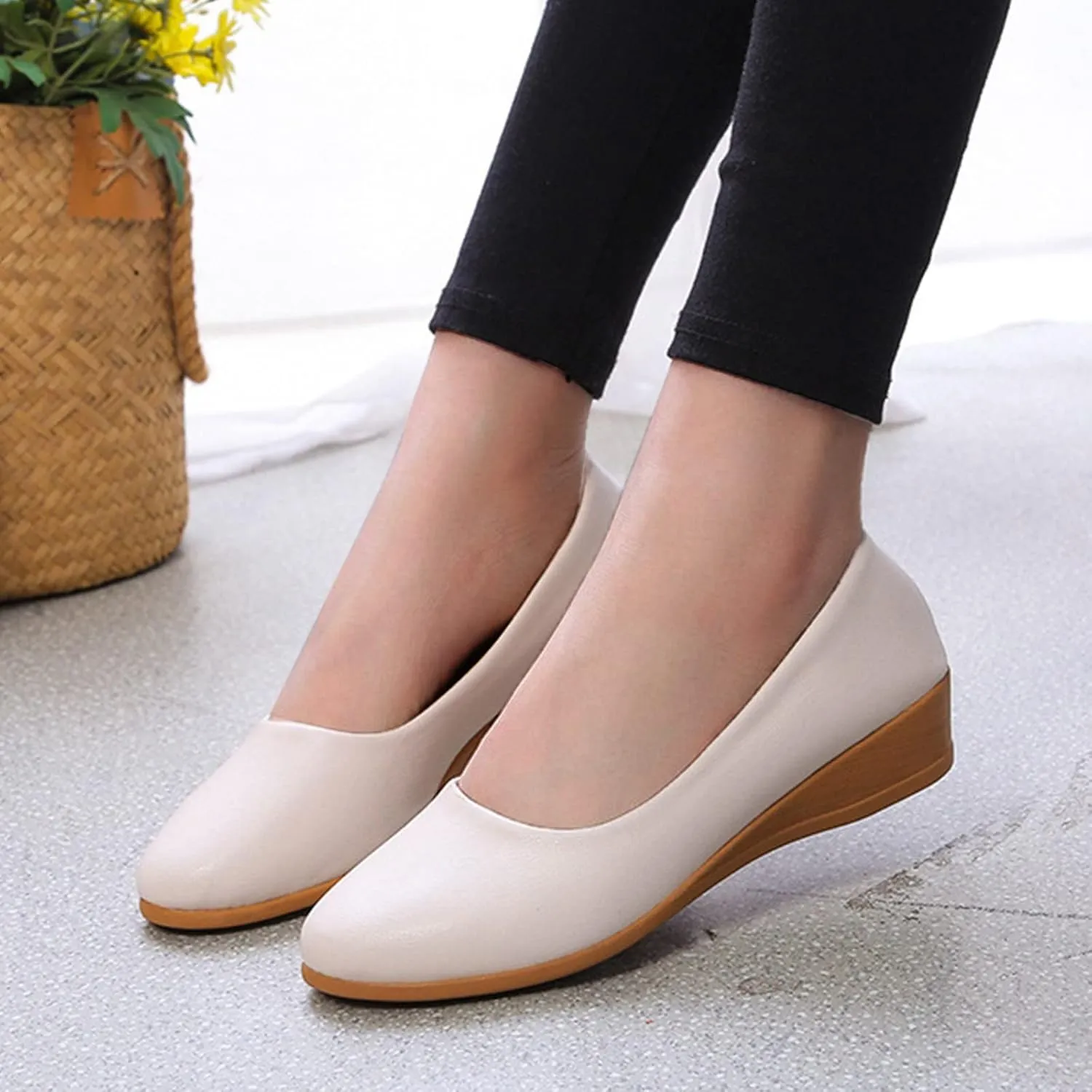 AMDBEL Flats Shoes Women Dressy Comfortable Women's Wedges Pumps Round Toe Mid Heels Closed Toe Dressy Pumps Wedge Shoes