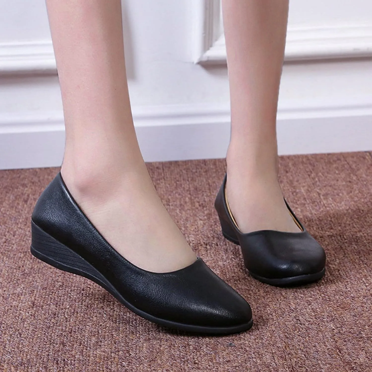 AMDBEL Flats Shoes Women Dressy Comfortable Women's Wedges Pumps Round Toe Mid Heels Closed Toe Dressy Pumps Wedge Shoes