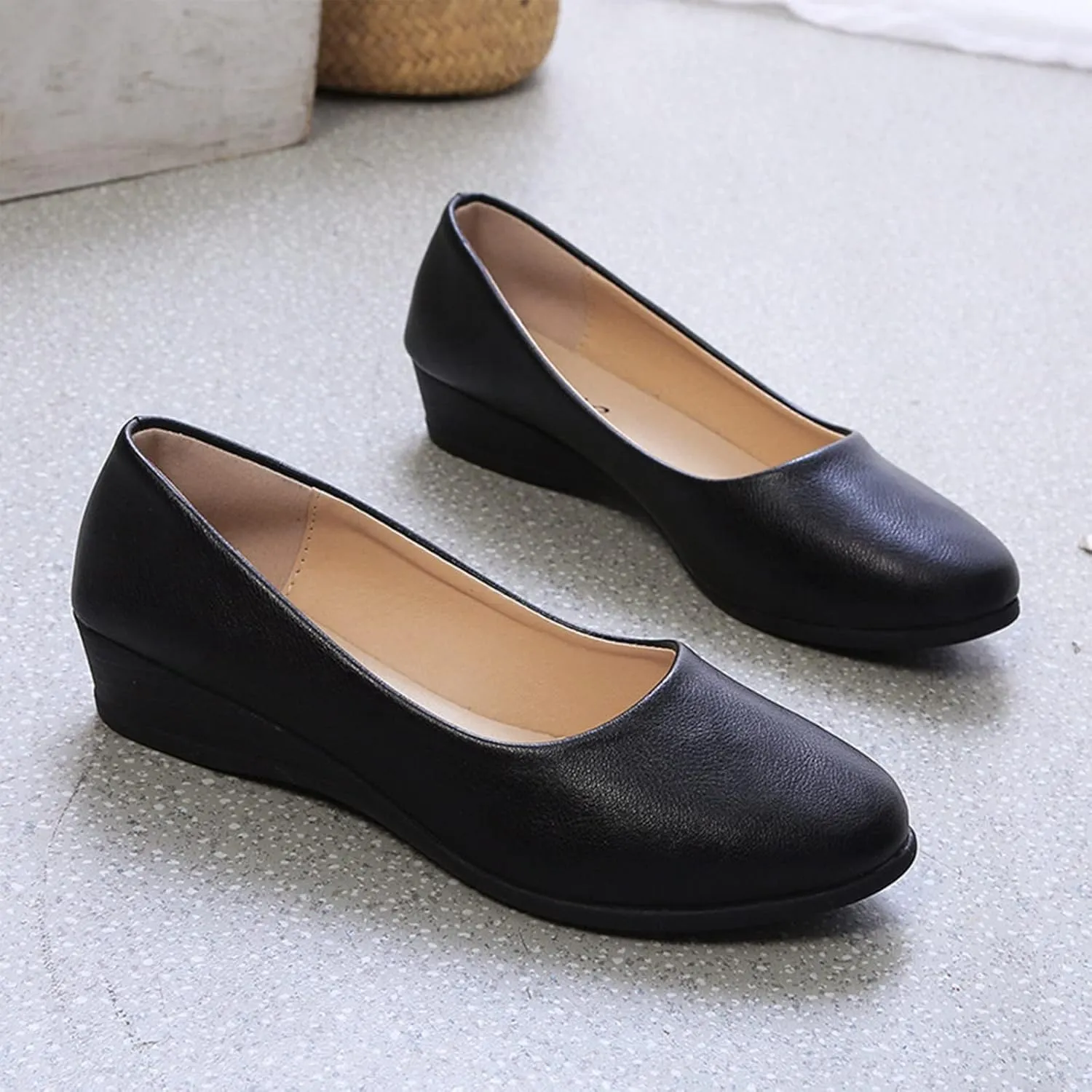 AMDBEL Flats Shoes Women Dressy Comfortable Women's Wedges Pumps Round Toe Mid Heels Closed Toe Dressy Pumps Wedge Shoes