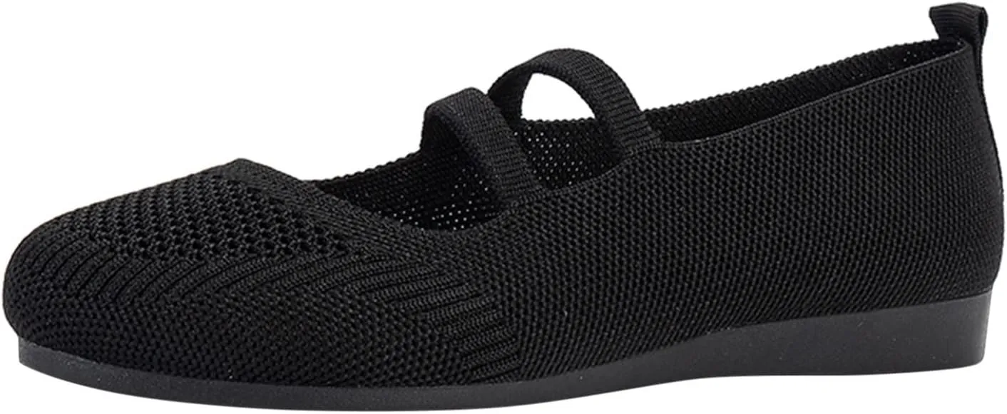 AMDBEL Women's Ballet Flats Shoes Walking Shoes Breathable Crochet Knit Mesh Round Toe Slip On Casual Ballet Flats Dress Shoes Double Strap Low Wedge Shoes, Pink Flats Shoes Women Dressy Comfortable