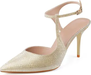Ankle Strap Heels Womens Closed Pointed Toe Pumps Buckle Slingback Heel Comfortable Dress Kitten Heels Sandals for Office Wedding Party Size 6-10