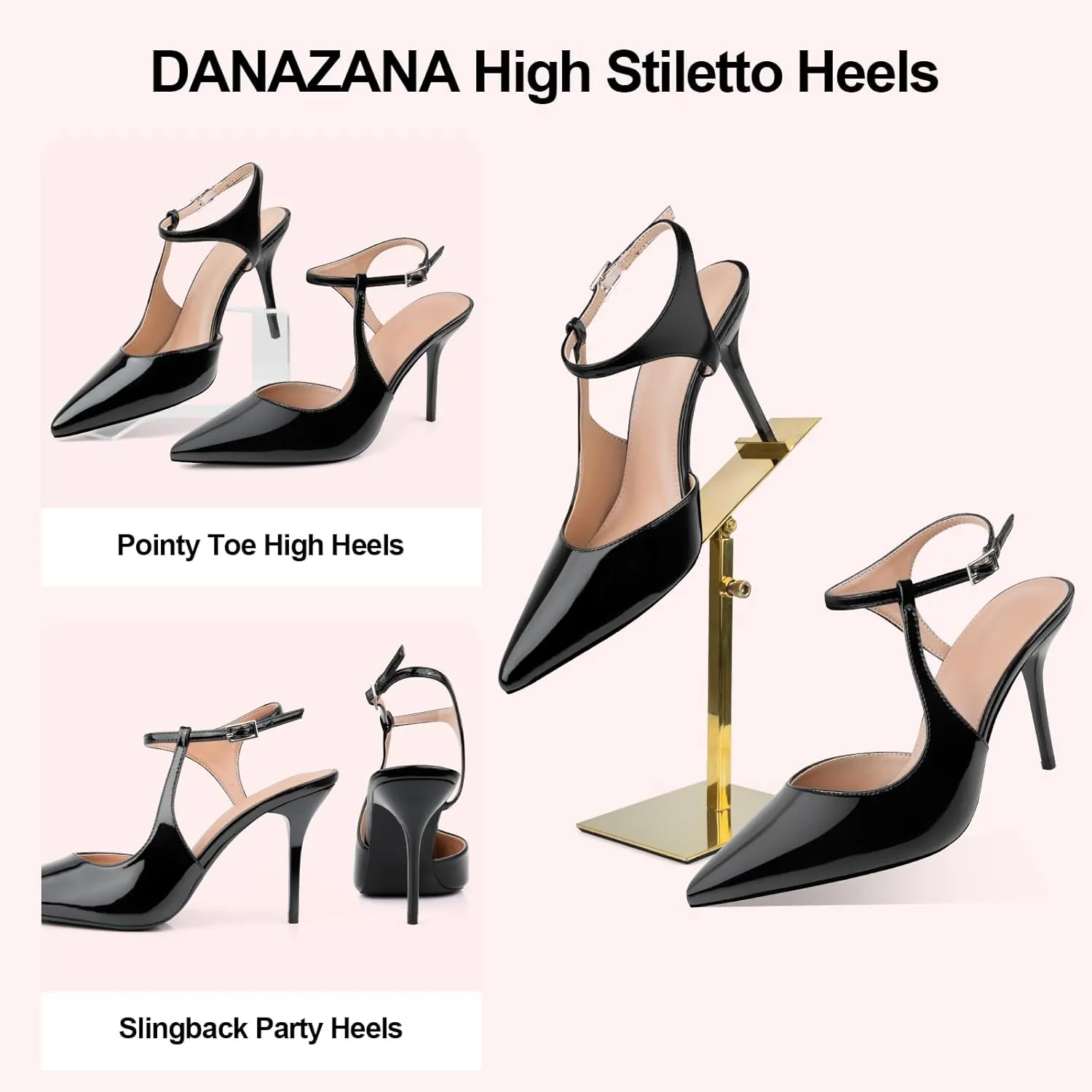 Ankle Strap Heels Womens Closed Pointed Toe Pumps Buckle Slingback Heel Comfortable Dress Kitten Heels Sandals for Office Wedding Party Size 6-10
