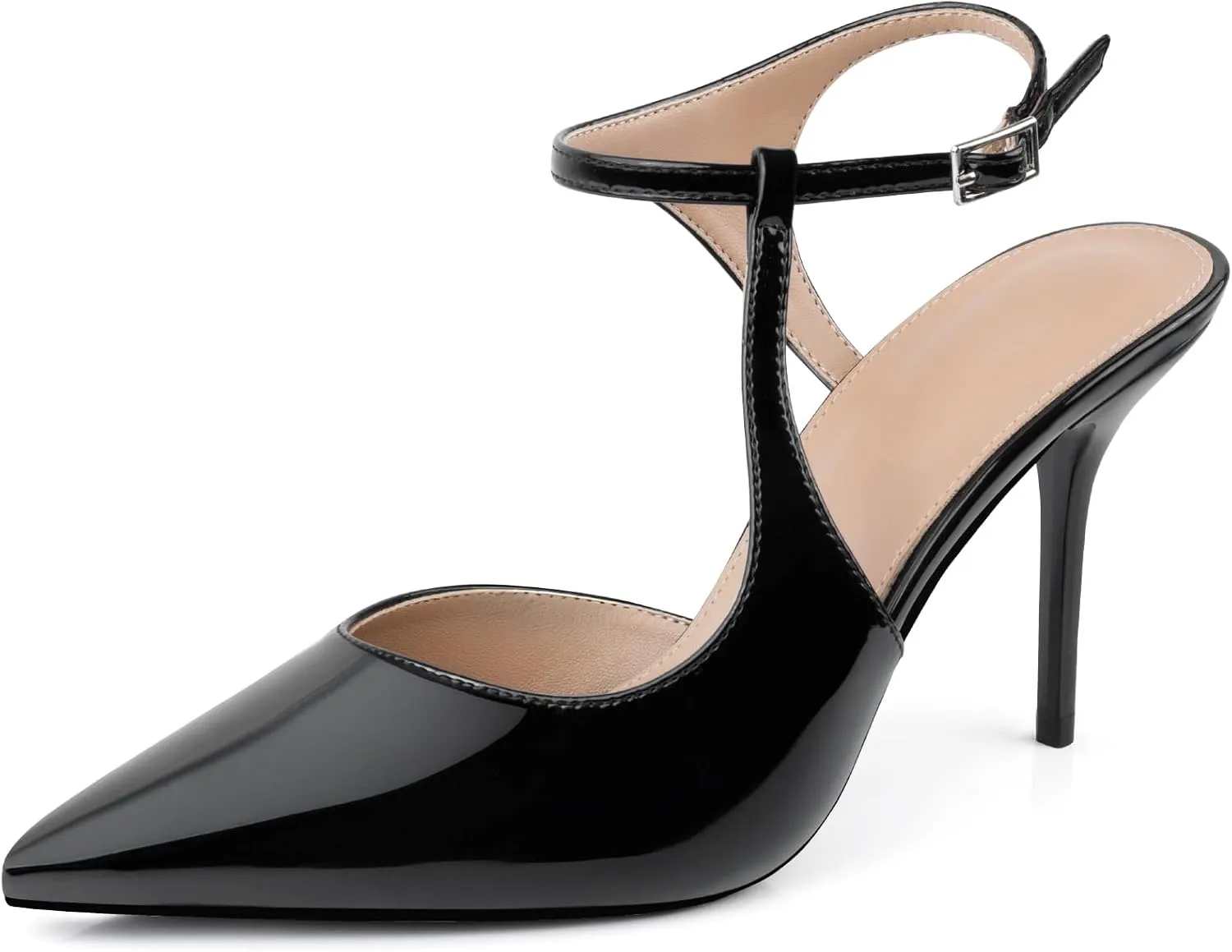 Ankle Strap Heels Womens Closed Pointed Toe Pumps Buckle Slingback Heel Comfortable Dress Kitten Heels Sandals for Office Wedding Party Size 6-10