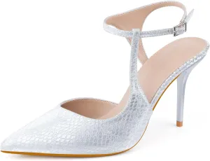 Ankle Strap Heels Womens Closed Pointed Toe Pumps Buckle Slingback Heel Comfortable Dress Kitten Heels Sandals for Office Wedding Party Size 6-10