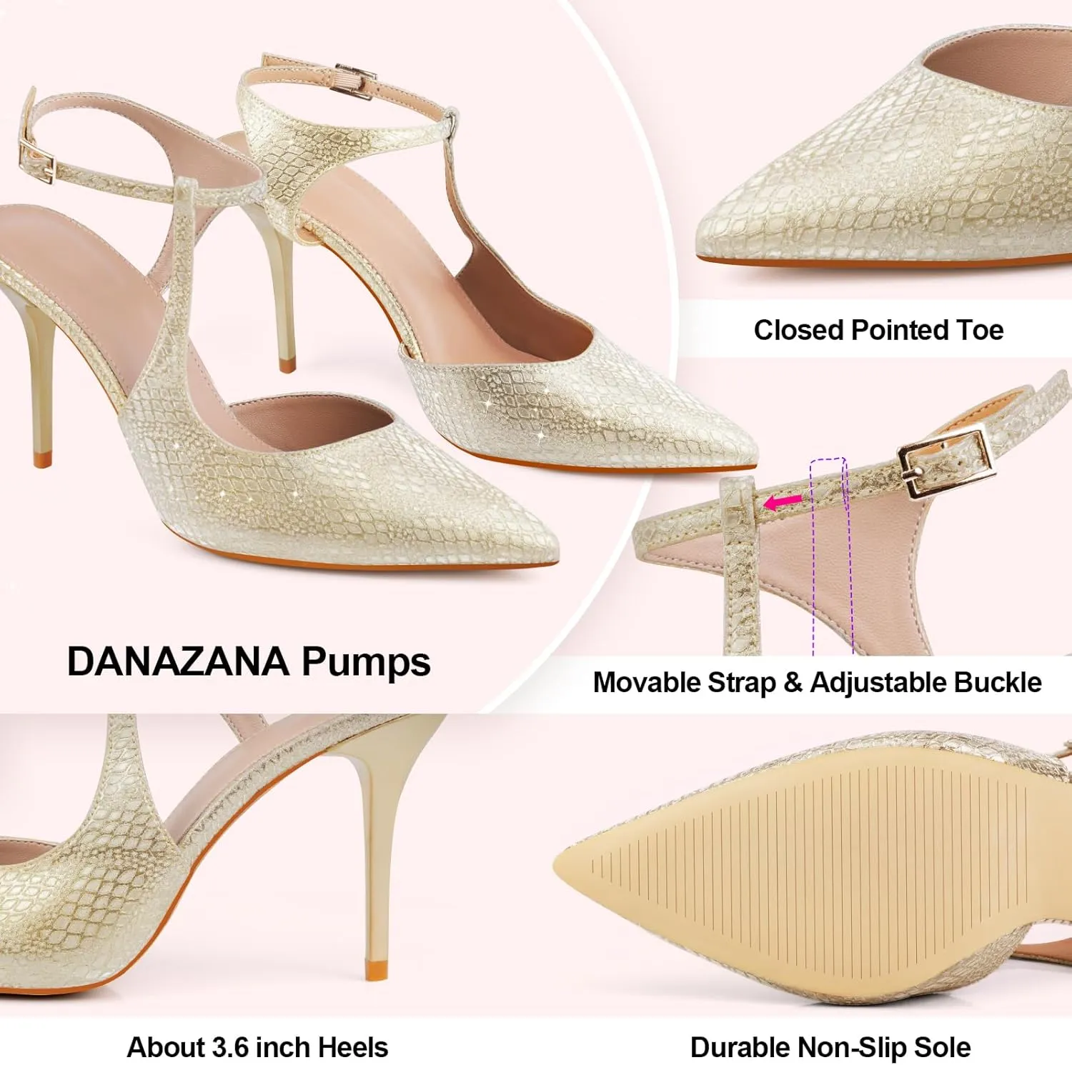 Ankle Strap Heels Womens Closed Pointed Toe Pumps Buckle Slingback Heel Comfortable Dress Kitten Heels Sandals for Office Wedding Party Size 6-10