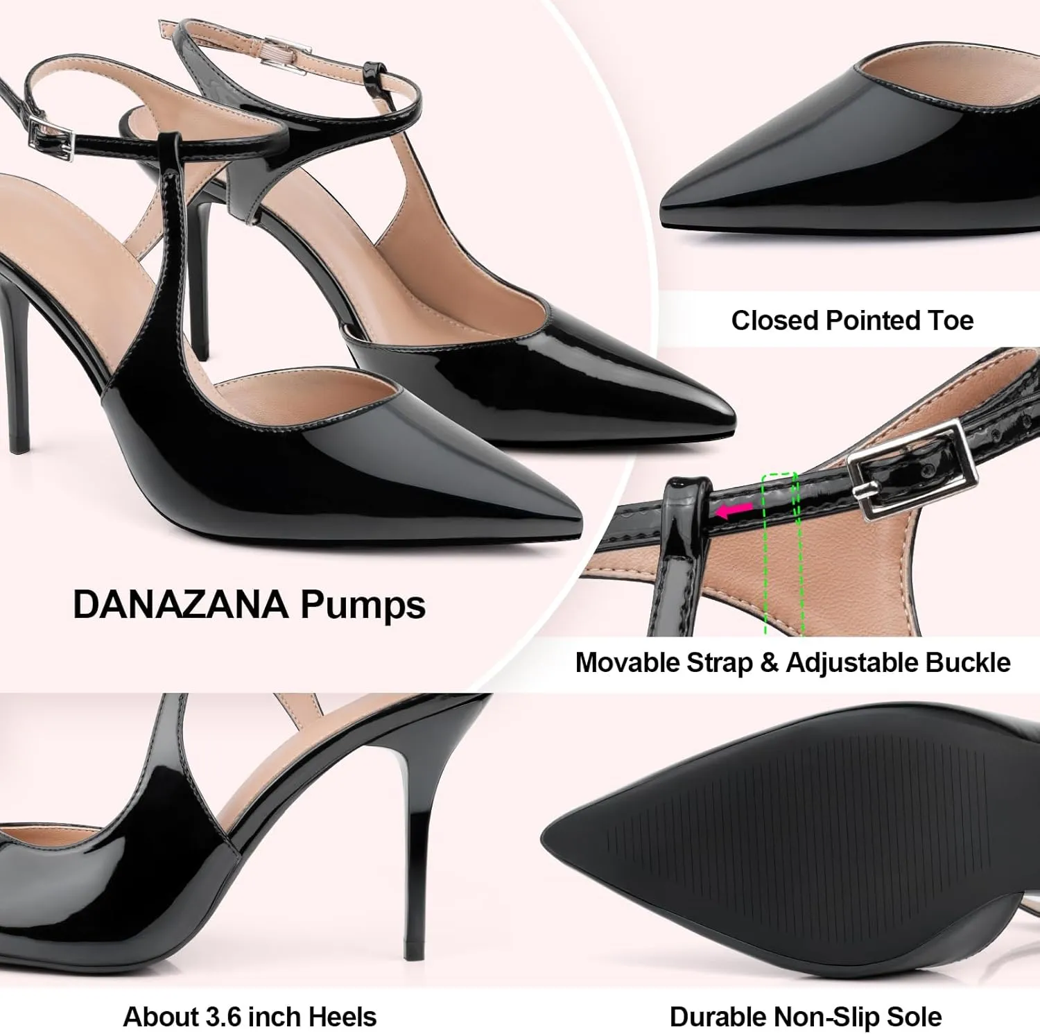 Ankle Strap Heels Womens Closed Pointed Toe Pumps Buckle Slingback Heel Comfortable Dress Kitten Heels Sandals for Office Wedding Party Size 6-10