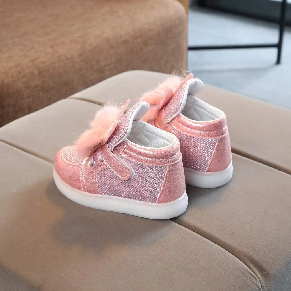 Baby Girls Boys Boots Led High Top First Walking Shoes Rabbit Ear Cotton 𝐋ining Luminous Light up Casual Shoes