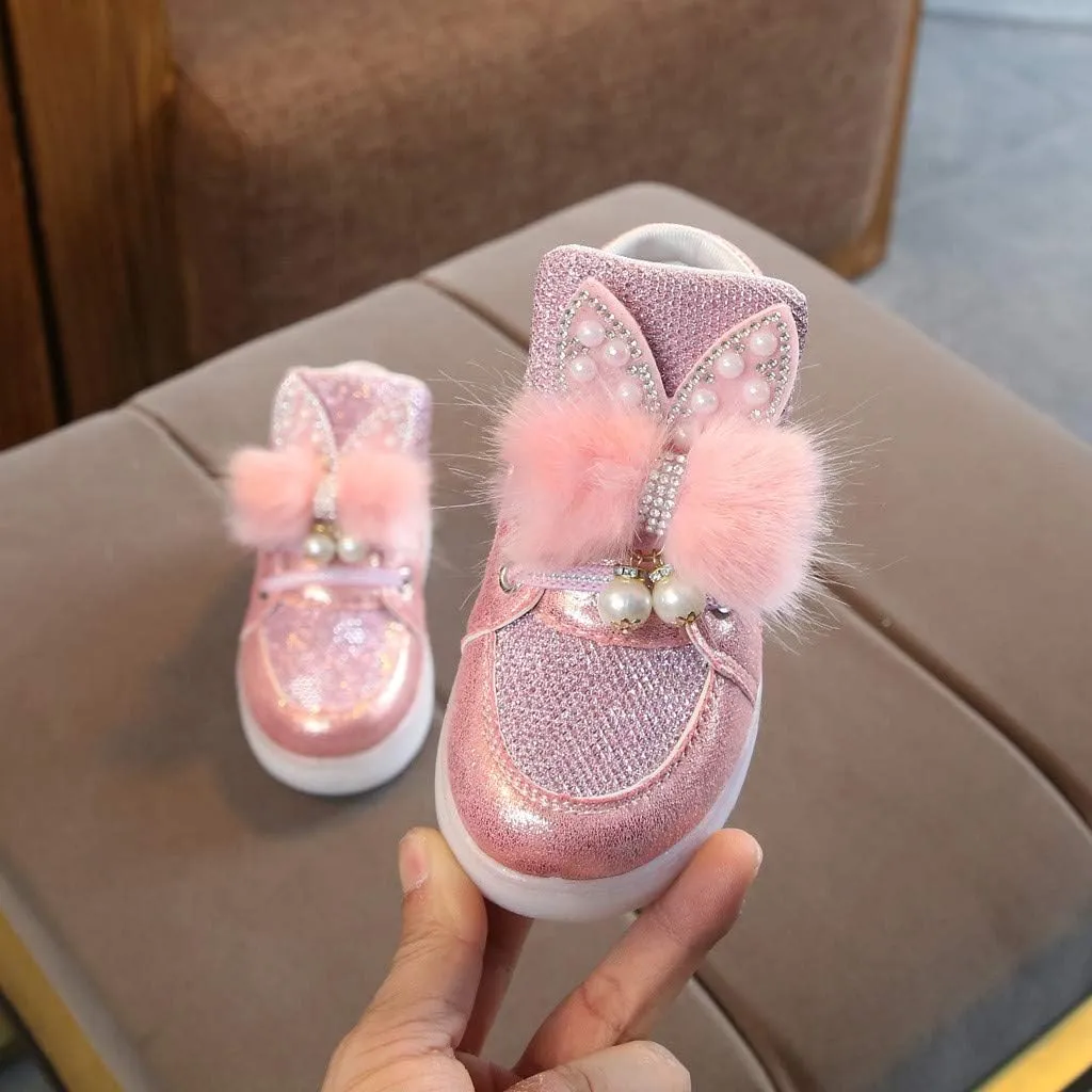 Baby Girls Boys Boots Led High Top First Walking Shoes Rabbit Ear Cotton 𝐋ining Luminous Light up Casual Shoes