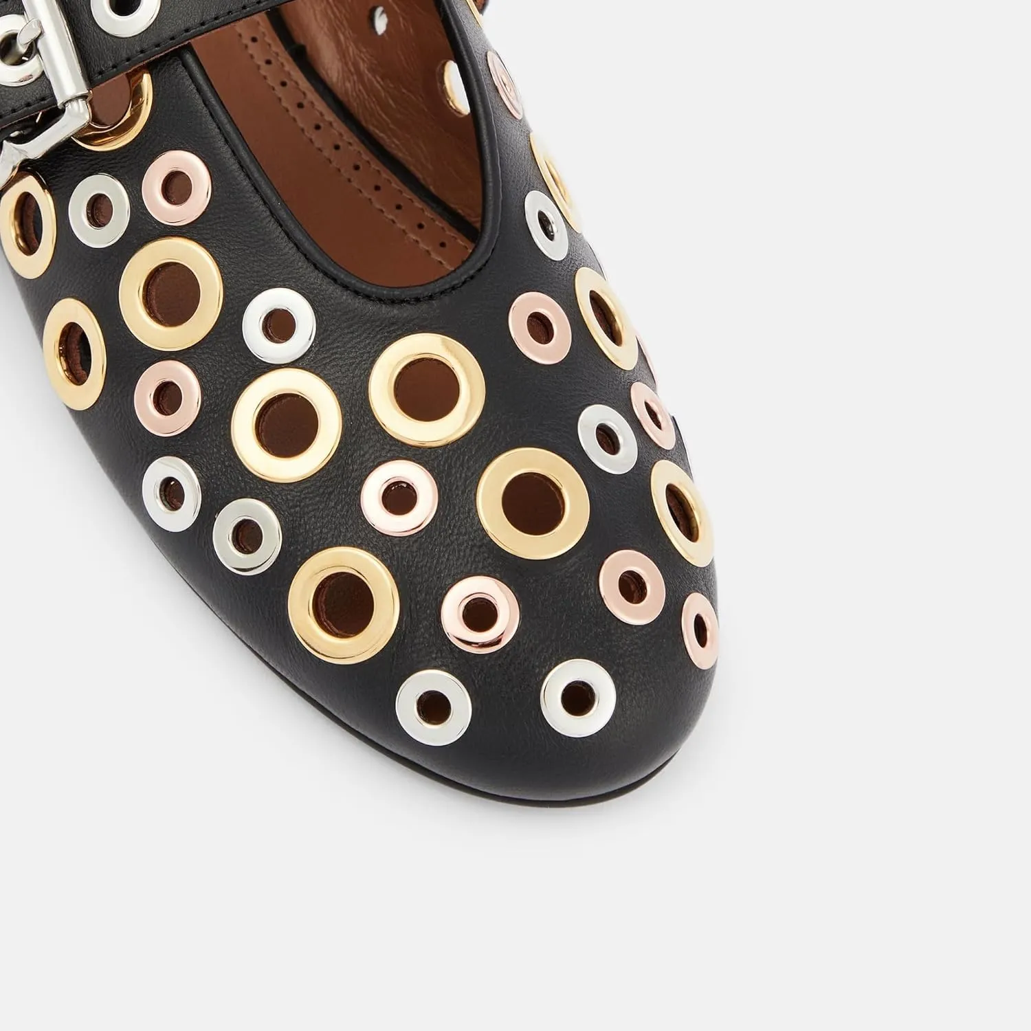 Ballet Flats for Women Metal Buckle Strap Perforated Mary Jane Comfortable Ballerina Flat Shoes