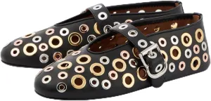 Ballet Flats for Women Metal Buckle Strap Perforated Mary Jane Comfortable Ballerina Flat Shoes