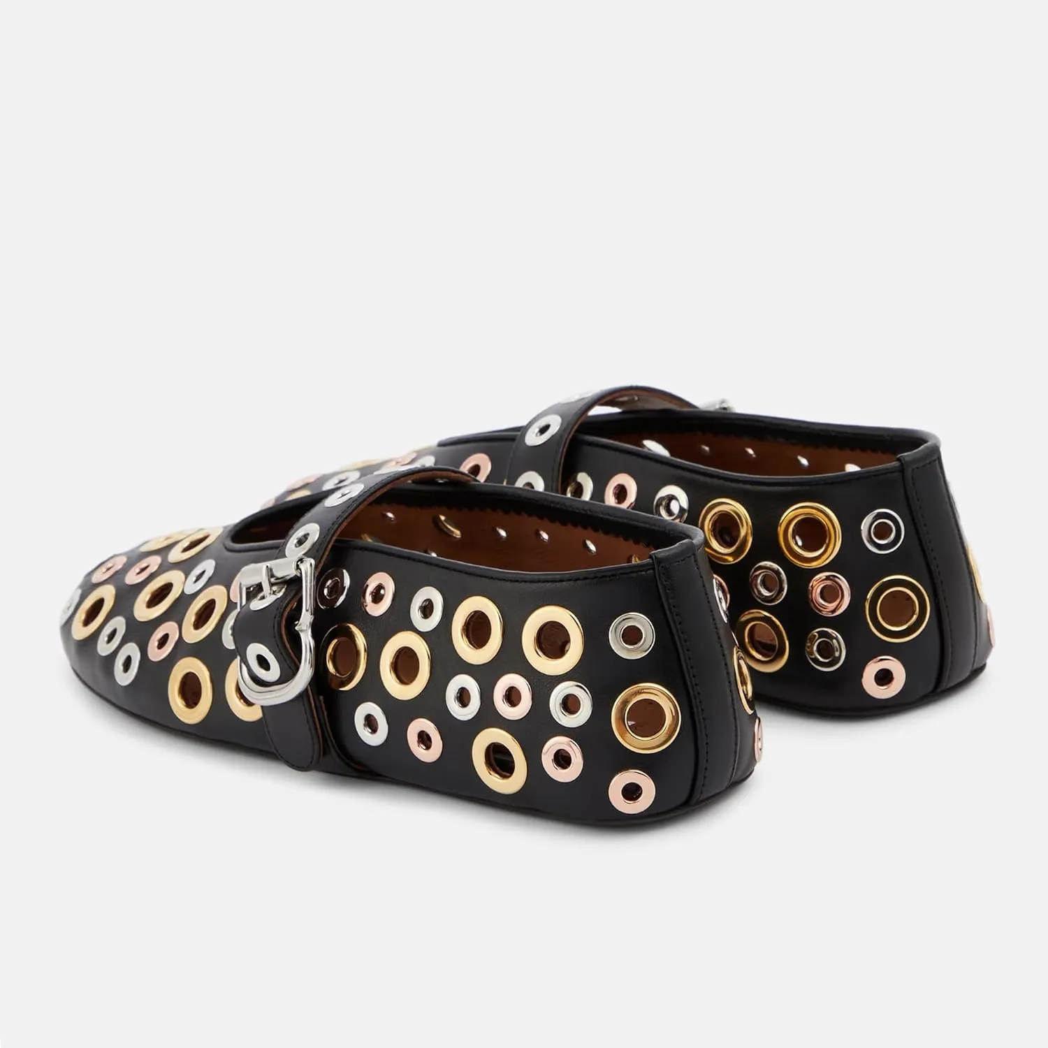 Ballet Flats for Women Metal Buckle Strap Perforated Mary Jane Comfortable Ballerina Flat Shoes