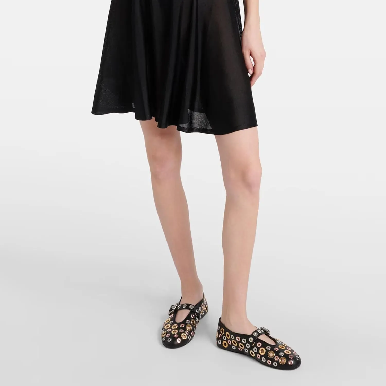 Ballet Flats for Women Metal Buckle Strap Perforated Mary Jane Comfortable Ballerina Flat Shoes