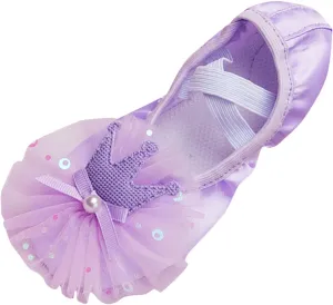Ballet Shoes for Girls, Toddler Kids Satin Dance Practice Slippers Split Soft Princess Dress Shoes for Little Girls