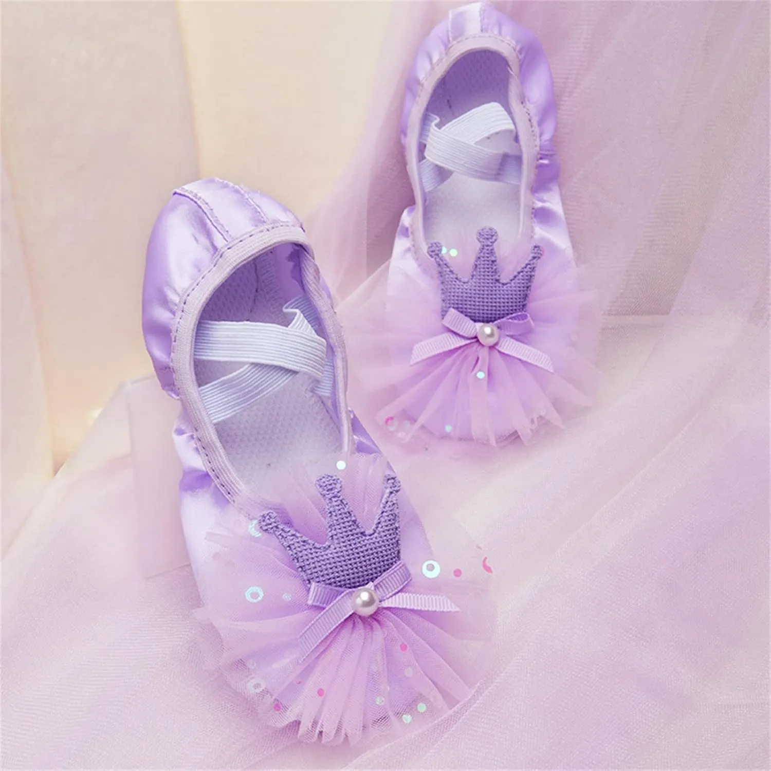 Ballet Shoes for Girls, Toddler Kids Satin Dance Practice Slippers Split Soft Princess Dress Shoes for Little Girls