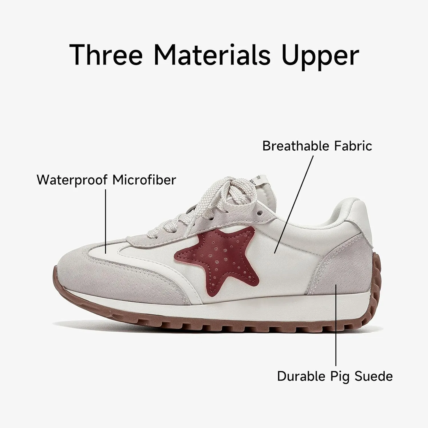 BEAU TODAY Women’s Flat Sneakers, Retro Comfortable Lace-up Fashion Sneakers for Women, Buckle Decoration Casual Leather Walking Shoes